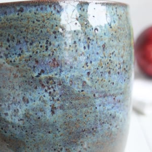 Image of Rustic Stoneware Utensil Holder in Speckled Blue and Green, Hand Made in USA
