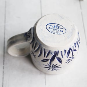 Image of Summer Flowers Carved Coffee Cup, 13 Ounce Gardeners Pottery Mug, Handmade in USA