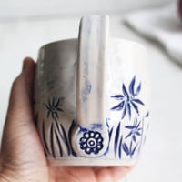 Image 3 of Summer Flowers Carved Coffee Cup, 13 Ounce Gardeners Pottery Mug, Handmade in USA