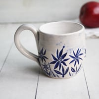 Image 1 of Summer Flowers Carved Coffee Cup, 13 Ounce Gardeners Pottery Mug, Handmade in USA