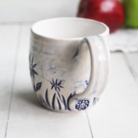 Image 4 of Summer Flowers Carved Coffee Cup, 13 Ounce Gardeners Pottery Mug, Handmade in USA
