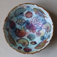 Image 6 of Paper mache bowl with fish, jellyfish, shells decoupage.