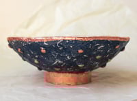 Image 2 of Paper mache bowl with shells and bronze rim and dots. Sustainable recycled paper home decor. 
