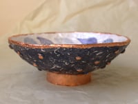 Image 5 of Paper mache bowl with shells and bronze rim and dots. Sustainable recycled paper home decor. 