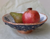 Image 3 of Paper mache bowl with shells and bronze rim and dots. Sustainable recycled paper home decor. 