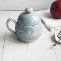 Image 1 of Petite Mug with Warming Lid, 9 Ounce Mug in Sea Glass Blue Glaze, Made in USA