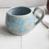 Image 8 of Petite Mug with Warming Lid, 9 Ounce Mug in Sea Glass Blue Glaze, Made in USA