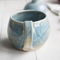Image 10 of Petite Mug with Warming Lid, 9 Ounce Mug in Sea Glass Blue Glaze, Made in USA