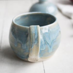 Image of Petite Mug with Warming Lid, 9 Ounce Mug in Sea Glass Blue Glaze, Made in USA
