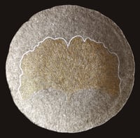 Image 9 of Golden ginkgo biloba leaf on a paper mache wall plate.