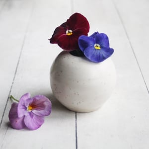 Image of Small White Speckled Vase, Round Petite Vase, Made in USA