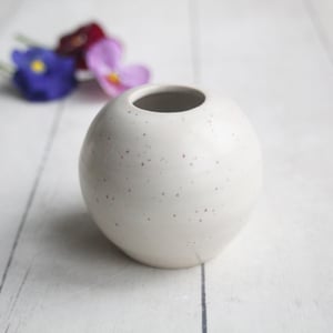 Image of Small White Speckled Vase, Round Petite Vase, Made in USA