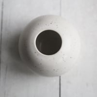 Image 9 of Small White Speckled Vase, Round Petite Vase, Made in USA