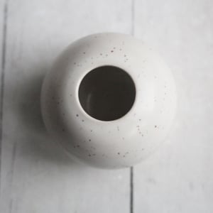 Image of Small White Speckled Vase, Round Petite Vase, Made in USA