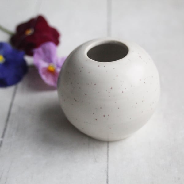 Image of Small White Speckled Vase, Round Petite Vase, Made in USA