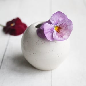 Image of Small White Speckled Vase, Round Petite Vase, Made in USA