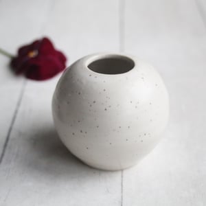 Image of Small White Speckled Vase, Round Petite Vase, Made in USA