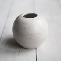 Image 8 of Small White Speckled Vase, Round Petite Vase, Made in USA