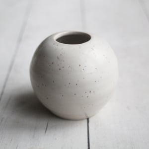 Image of Small White Speckled Vase, Round Petite Vase, Made in USA