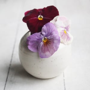 Image of Small Vase for your Petite Flowers, Handcrafted Round Vase in White Satin Speckled Glaze, Made in US