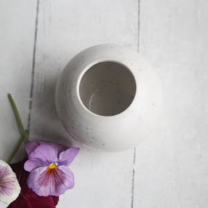 Image of Small Vase for your Petite Flowers, Handcrafted Round Vase in White Satin Speckled Glaze, Made in US