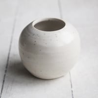 Image 7 of Small Vase for your Petite Flowers, Handcrafted Round Vase in White Satin Speckled Glaze, Made in US