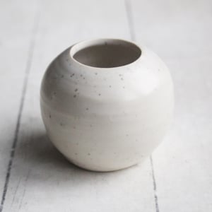 Image of Small Vase for your Petite Flowers, Handcrafted Round Vase in White Satin Speckled Glaze, Made in US