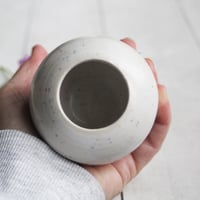 Image 6 of Small Vase for your Petite Flowers, Handcrafted Round Vase in White Satin Speckled Glaze, Made in US
