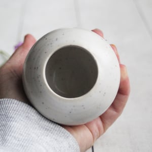 Image of Small Vase for your Petite Flowers, Handcrafted Round Vase in White Satin Speckled Glaze, Made in US