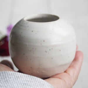 Image of Small Vase for your Petite Flowers, Handcrafted Round Vase in White Satin Speckled Glaze, Made in US