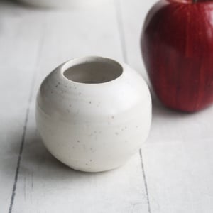 Image of Small Vase for your Petite Flowers, Handcrafted Round Vase in White Satin Speckled Glaze, Made in US