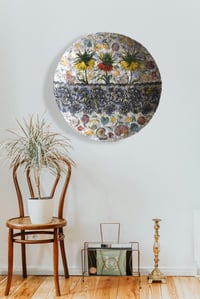 Image 2 of Paper mache wall plate with crown imperial fritillaria and shells decoupage. 