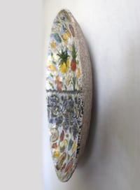 Image 6 of Paper mache wall plate with crown imperial fritillaria and shells decoupage. 