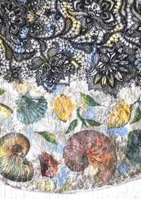 Image 7 of Paper mache wall plate with crown imperial fritillaria and shells decoupage. 