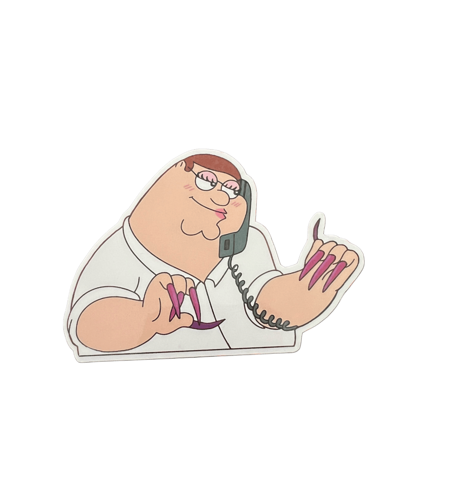 Image of Peter Griffin with makeup and acrylic nails sticker