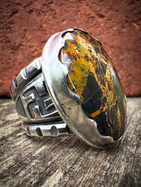 Image 1 of WL&A Handmade Heavy Chunky Ingot Black Jack Ribbon Whirling Log Ring - Size 13