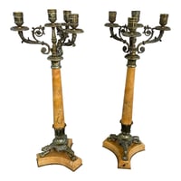 Image 1 of Louis Phillipe Style Candelabras in Yellow Marble and Bronze- Set of 2