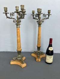 Image 2 of Louis Phillipe Style Candelabras in Yellow Marble and Bronze- Set of 2