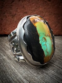 Image 1 of WL&A Handmade Heavy Chunky Ingot Black Jack Ribbon Whirling Log Ring - Size 12