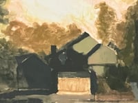Image 2 of Wonderful Abstract Cottage Scene, Painting on Paper, Signed and Framed