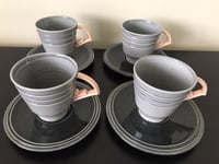 Image 2 of Michael Lambert Rare 1984 Hand Signed Art Deco Inspired Cups and Saucer Set- 8 Pieces
