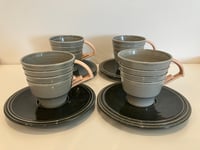 Image 4 of Michael Lambert Rare 1984 Hand Signed Art Deco Inspired Cups and Saucer Set- 8 Pieces