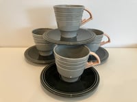 Image 3 of Michael Lambert Rare 1984 Hand Signed Art Deco Inspired Cups and Saucer Set- 8 Pieces