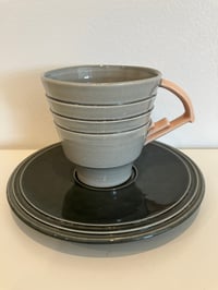 Image 7 of Michael Lambert Rare 1984 Hand Signed Art Deco Inspired Cups and Saucer Set- 8 Pieces