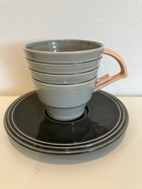 Image 8 of Michael Lambert Rare 1984 Hand Signed Art Deco Inspired Cups and Saucer Set- 8 Pieces