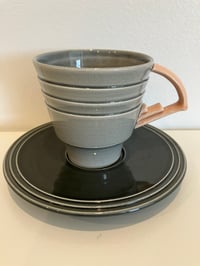 Image 9 of Michael Lambert Rare 1984 Hand Signed Art Deco Inspired Cups and Saucer Set- 8 Pieces