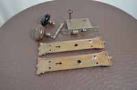 Image 7 of Antique Door Hardware, Cast Iron Ornate Escutcheon Plates, Mortise Lock Set with Key, #897
