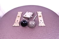 Image 2 of Antique Door Hardware, Cast Iron Ornate Escutcheon Plates, Mortise Lock Set with Key, #897