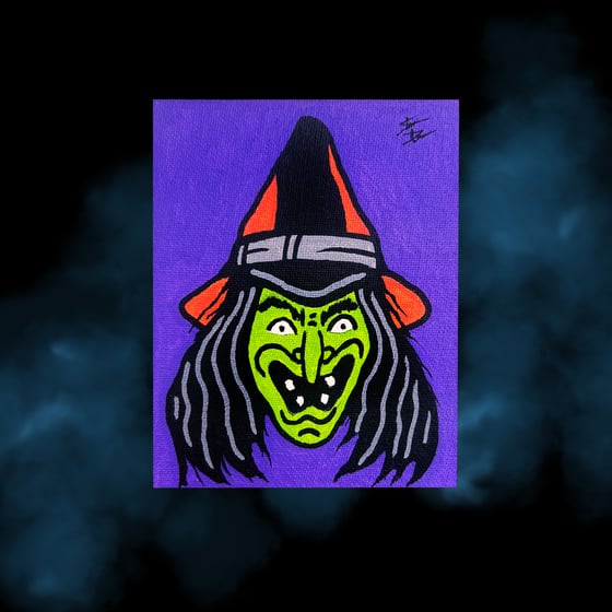 Image of "Smiles The Ugly Witch" canvas PAINTING 4" x 5"