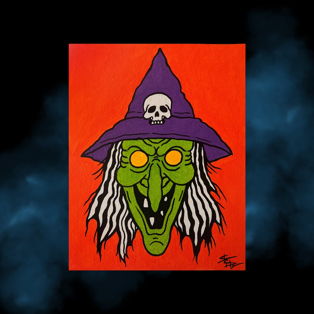 Image of "Miss Lil Skull Witchh" canvas PAINTING 8" x 10"